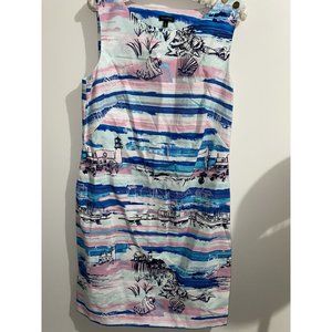 Talbots Women’s Summer Sheath Dress Beach Nautical Shells Light House Size 8